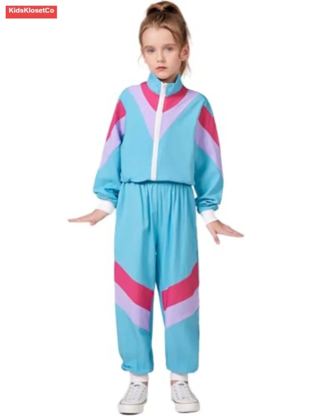 Retro Windbreaker Set for Girls 80s 90s Costume Track Suit Jacket Pants Headband